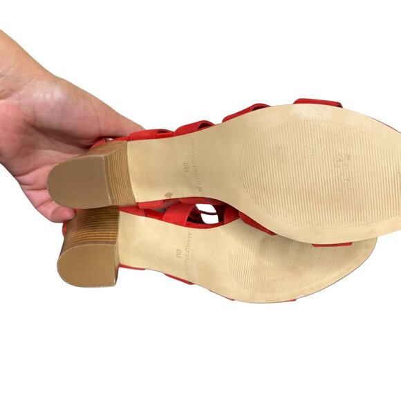 Marc Fisher Red Leather "Paradox" Lace-Up Caged Heeled Sandals, 3" Heel, Size 8M - Picture 8 of 10